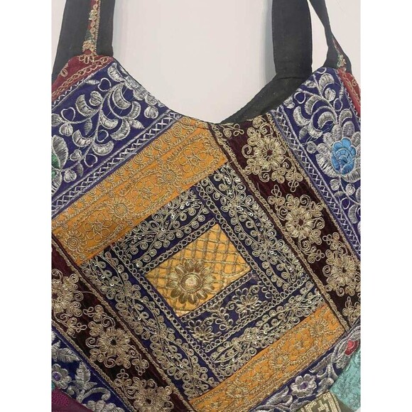 NWT Sacred Threads Magic Carpet Embellished Patchwork Colorful Lined Hobo Bag - Picture 9 of 16
